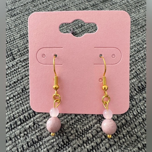 Handmade Jewelry - Elegant Rhodochrosite Dusty Rose & Gold Tone Natural Stone Earrings